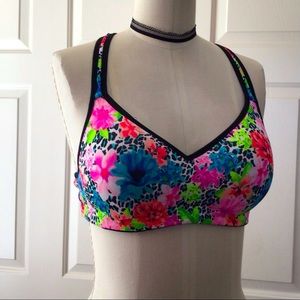 Victoria’s Secret PINK yoga push-up leopard and flower print sport bra